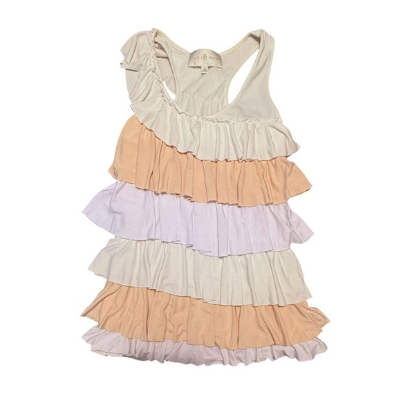 JB by Julie Brown Cream, Peach, White Jersey Ruffle Tank Top Size Small MSRP$168 - Picture 1 of 8